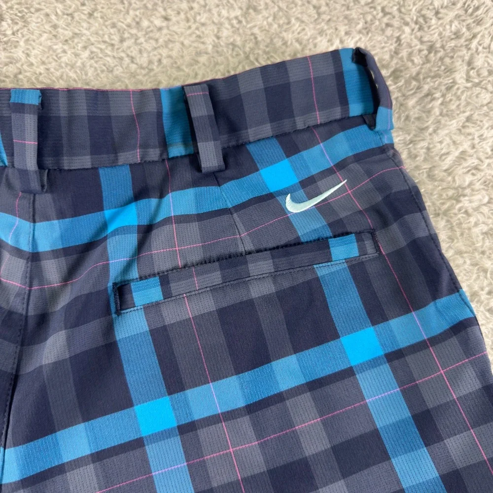 Nike Golf Mens Dri-FIT Plaid Shorts Blue Grey Size 28 Performance